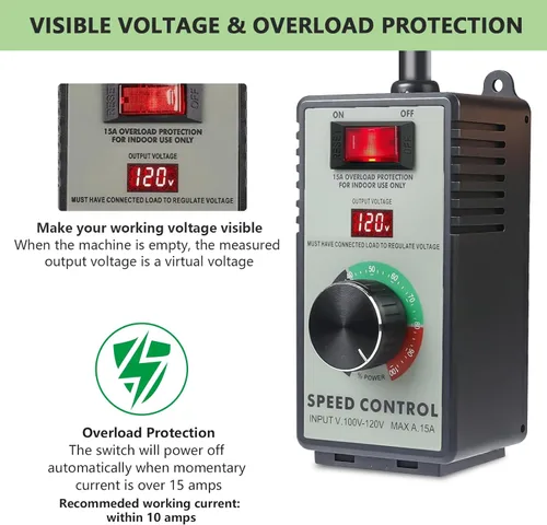 Miniatura 3 de Controlador de Velocidad de Motor de CA 120V 15A Máx - Controlador de Velocidad Variable y Control de Velocidad de Ventilador con Protección contra