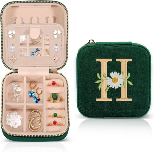 GSPY Joyero de viaje, joyero de terciopelo con inicial, regalos personalizados para mujeres, joyero de viaje pequeño, organizador de joyas, regalos