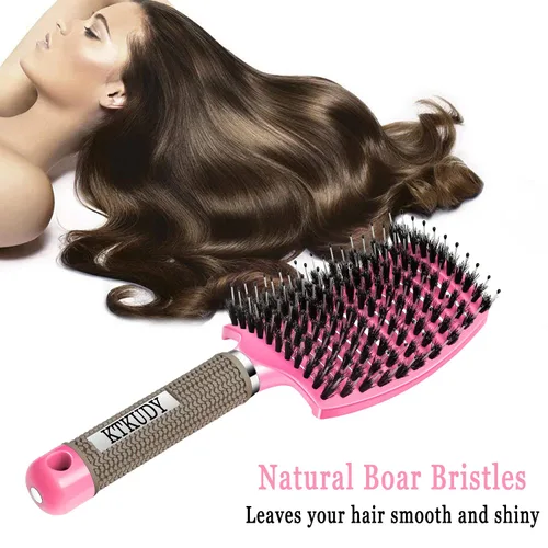 Miniatura 3 de KTKUDY Cepillo desenredante para el cabello, diseño de cerdas de jabalí y sin enredos para niños, mujeres y hombres, perfecto para cabello húmedo