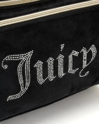 Miniatura 3 de Juicy Couture Bolsa de Maquillaje Organizador de Cosméticos Esenciales de Viaje Colgante Duffel de Velor con Rinstones, Negro