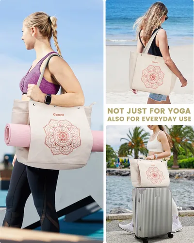 Miniatura 7 de Gonex Bolsa para Esterilla de Yoga, Bolsa de Gimnasio Tipo Tote con Múltiples Bolsillos para Mujeres y Hombres, Portaesterillas de Yoga de Lona