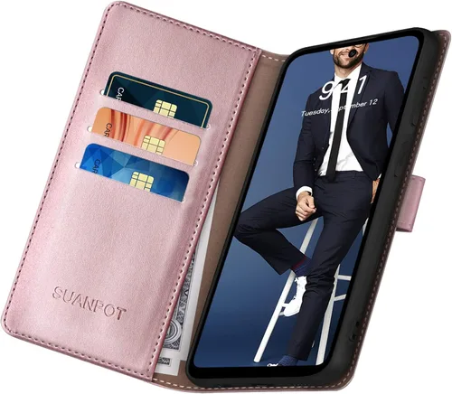 Miniatura 4 de SUANPOT Funda tipo cartera para Google Pixel 7 Pro 5G con bloqueo RFID, tarjetero de crédito, funda protectora de piel sintética con tapa para Oro