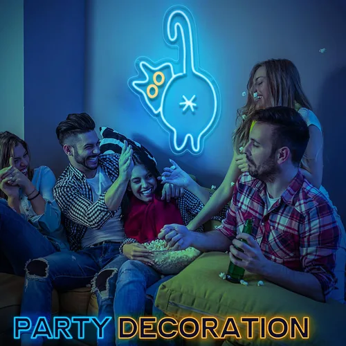 Miniatura 6 de Retisee Letrero de neón de gato con brillo ajustable, interruptor USB, decoración de pared, adorable letrero de neón para dormitorio, zoológico