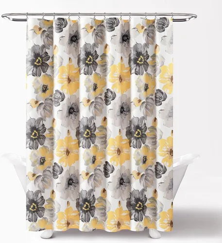 Miniatura 2 de Lush Decor Leah Cortina de Ducha Floral, 72" An x 72" L, Amarillo y Gris - Cortinas de Ducha de Tela - Cortina de Baño Botánica de Acuarela