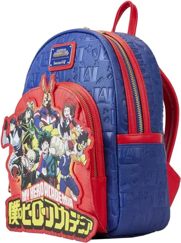 Miniatura 3 de Loungefly My Hero Academia Group Debossed Logo Mini Mochila Anime, Azul Rojo, Mini mochila