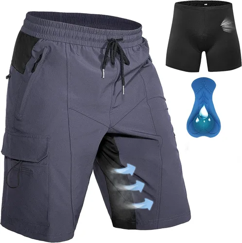 Hiauspor Pantalones cortos acolchados de ciclismo de montaña para hombre, ajuste holgado, de secado rápido, para ciclismo con 5 bolsillos