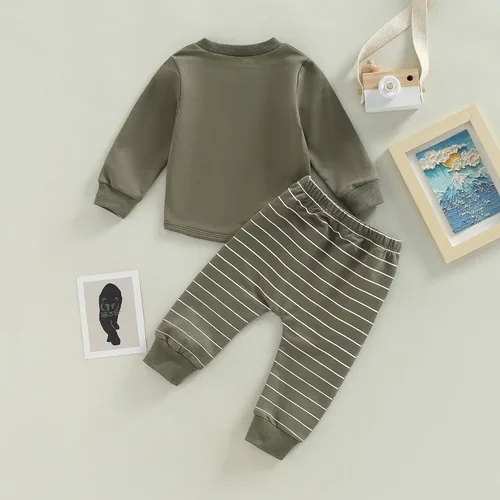 Miniatura 4 de Ropa de bebé niño 3 6 9 12 18 24M 3T Conjunto de pantalones con capucha patchwork sudadera con capucha pantalones de rayas traje de otoño invierno