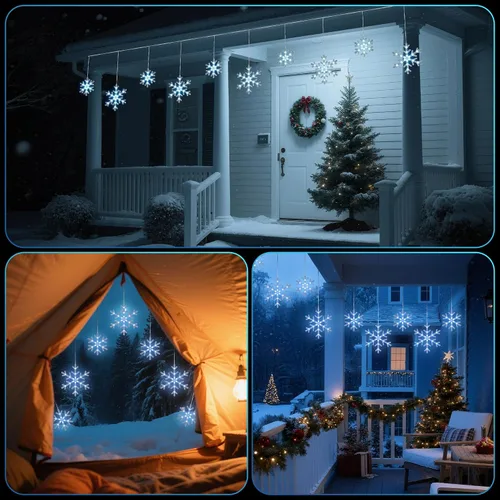Miniatura 7 de Luces de carámbano de nieve de Navidad, 9 pies, 150 luces LED para cortinas con 10 gotas, 3 hebras conectables, luz de hada de carámbano con efecto