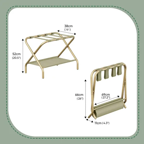 Miniatura 5 de Smart FENDEE Portaequipajes dorado para habitación de invitados, soporte plegable para maleta con estante de almacenamiento, soporte de equipaje
