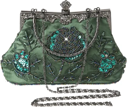 Miniatura 7 de Bolso cruzado de lentejuelas con bordado floral vintage para mujer, bolso de noche para novia, boda, fiesta, graduación