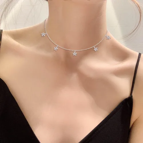 Miniatura 2 de Gargantilla de plata esterlina DAOCHONG con colgante, cadena de disco para mujer y chica, de 33cm + 7,6cm