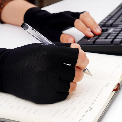 Miniatura 7 de Guantes para artritis para mujeres y hombres, guantes sin dedos para la mano y el pulgar, negros