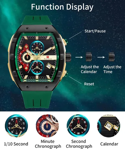 Miniatura 5 de Relojes para hombre con correa de silicona analógico de cuarzo impermeable cronógrafo luminoso Tonneau relojes para hombre, vestido deportivo