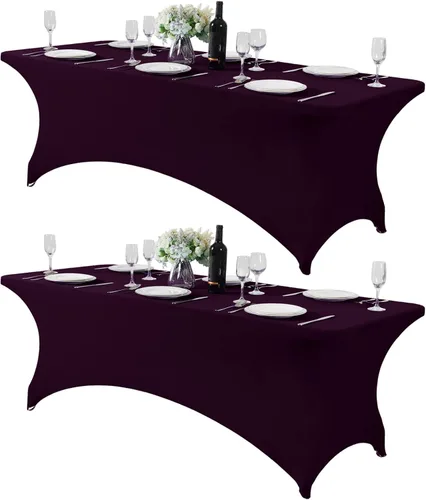 Miniatura 90 de Mantel de elastano para mesas de 4, 6 u 8 pies, mantel elástico universal ajustable para fiestas, banquetes, bodas y eventos - Verde manzana