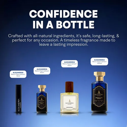 Miniatura 7 de Alexandria Fragrances Perfume Retro Flare (plata) - Eau de Parfum Premium con notas de cilantro y almizcle - Fragancia de lujo con bayas de enebro