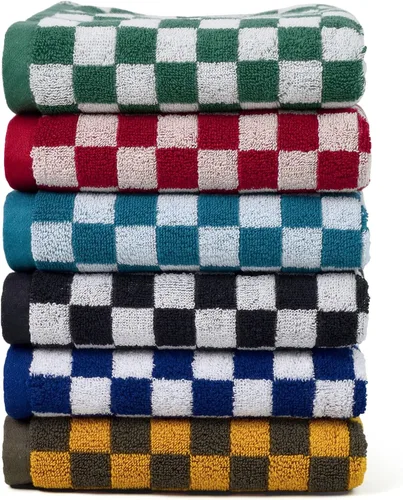 Jacquotha Juego de 6 toallas de mano a cuadros, toallas de baño y cocina de algodón para uso diario, 13 x 29 pulgadas, varios colores
