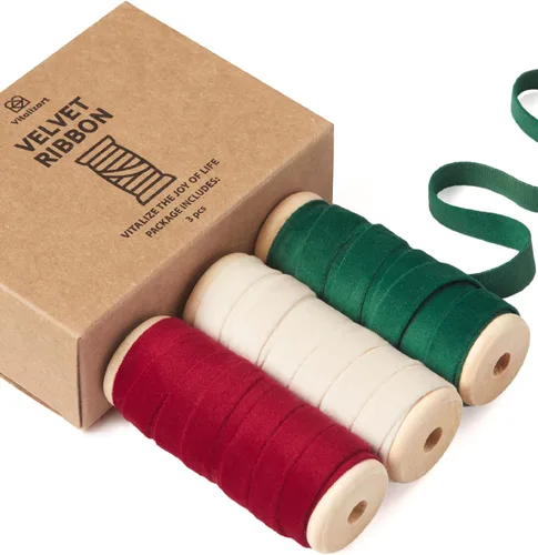 Miniatura 13 de Vitalizart Juego de cintas de terciopelo color camello de 3/8 pulgadas x 15 yardas, carrete de madera, ribete de tela, 3 rollos x 5 yardas