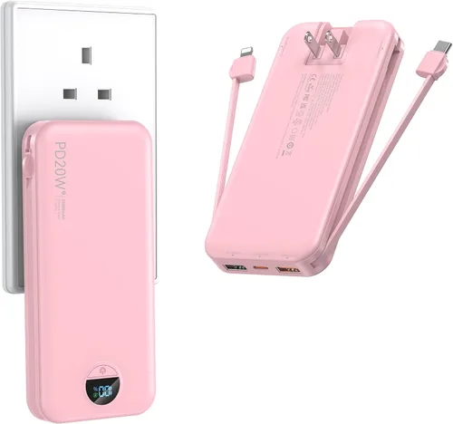 Miniatura 13 de Ffnpua Cargador portátil con enchufe de pared, batería externa de 20000 mAh con USB C de carga rápida, paquete de batería externa con cables