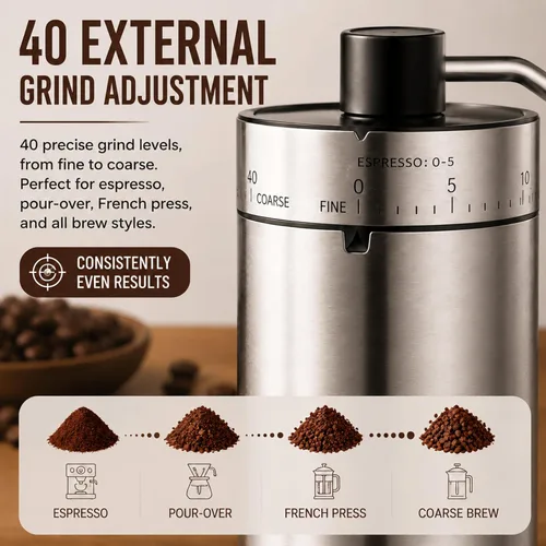 Miniatura 3 de Mini Manual Coffee Grinder with 40 Adjustable Settings, Ceramic Conical Burr, Portable Stainless Steel Hand Coffee Mill for Espresso, Pour Over