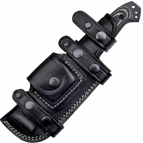 Miniatura 16 de Ottoza Cuchillo de caza de hoja fija con funda de cuero y transporte horizontal, cuchillo de supervivencia y campamento al aire libre de espiga