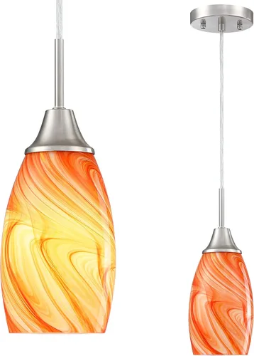 Miniatura 23 de Viinew Mini Lámpara Colgante de Vidrio, 1-Luz de Vidrio Artístico Ovalado Blanco Soplado a Mano Lámpara Colgante Suspendida para Isla de Cocina