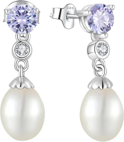 BELRYO Aretes de perlas de plata de ley 925 con circonitas cúbicas con perlas cultivadas de agua dulce de 0.315 x 0.394 in para novia, madre, regalo
