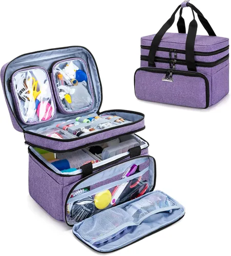 BAFASO Organizador de accesorios de costura de doble capa con 2 bolsas desmontables, bolsa de almacenamiento grande para herramientas de costura