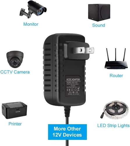 Miniatura 7 de Fuente de alimentación LED de 12 V, fuente de alimentación CC 12 voltios 2A 24 W, transformador de 100-240 V CA a 12 V CC, adaptador de corriente