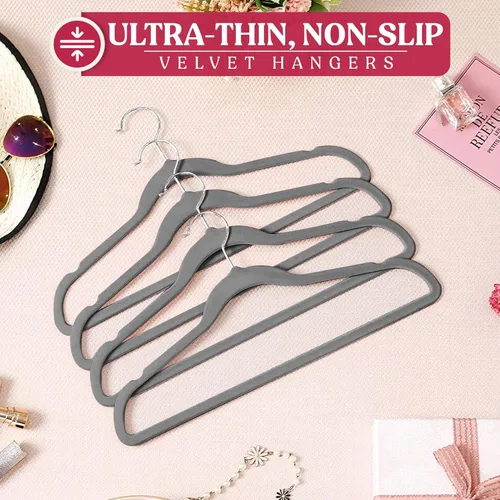 Miniatura 5 de LDC - Perchas de terciopelo gris, paquete de 30 unidades, antideslizantes, de alta calidad, para abrigos, pantalones, colgadores de fieltro