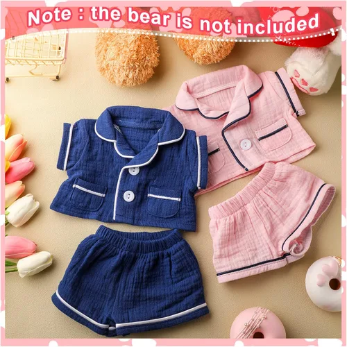 Miniatura 4 de Hungdao 2 juegos de ropa para osos, accesorios de animales de peluche, pijamas de oso de color rosa y azul, ropa de dos capas de muselina, pijamas