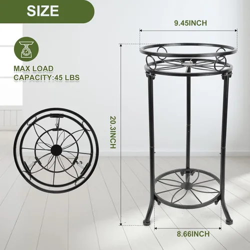 Miniatura 5 de Soporte de Plantas de Interior de 2 Niveles, Soportes de Plantas de Metal Altos para Exterior de 20.3 Pulgadas Negros, Soporte de Esquina Individual