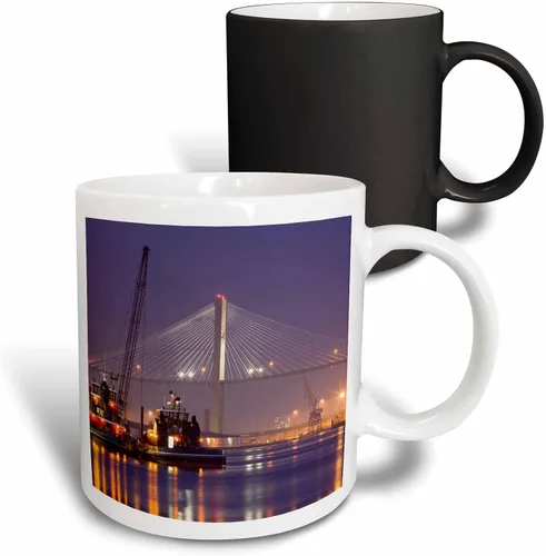 Miniatura 14 de 3dRose Taza de café, tamaño – 15 oz – Georgia, Talmadge Bridge, remolcadores, Savannah River – US11 JWL0430 – Joanne Wells Georgia – divertido