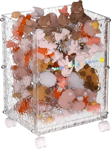 Almacenamiento de animales de peluche, organizador de juguetes rodantes con ruedas, carrito grande transparente inastillable para niños, sala de