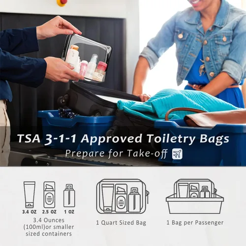 Miniatura 2 de 3 bolsas de cosméticos transparentes, aprobadas por la TSA, juego de bolsas de aseo transparentes para viajes, playa, bolsa de organización
