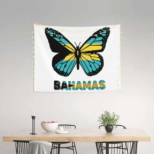 Miniatura 2 de Póster de tapiz con bandera de las Bahamas de mariposa de 29 x 37 pulgadas, decoración del hogar, decoración para colgar en la pared, dormitorio