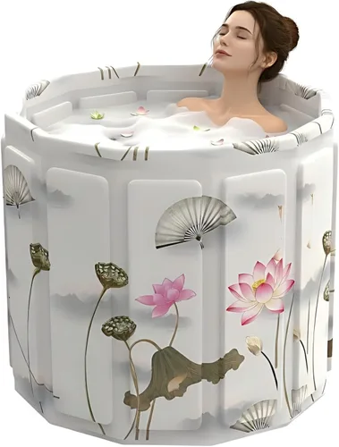 Miniatura 14 de Bañera portátil para adultos, bañera plegable para spa caliente y baño de hielo, bañera pequeña plegable para baño, bañera portátil aislada de 6