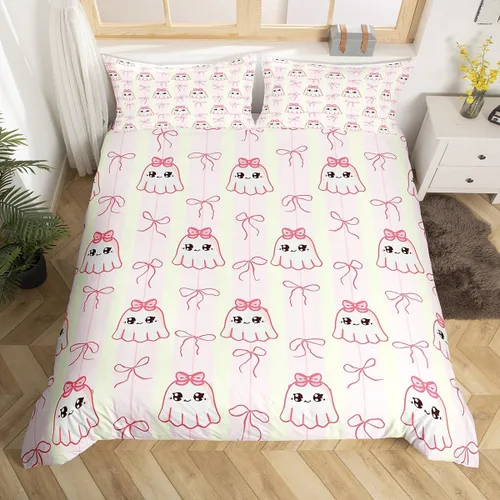 Miniatura 17 de Manfei Juego de funda de edredón con diseño de calabaza, tamaño individual, funda de edredón con 1 funda de almohada, juego de ropa de cama de 2