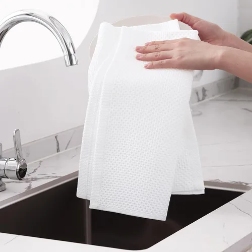 Miniatura 309 de Homaxy Trapos de cocina de 100% algodón, tejido de punto gofre, ultrasuaves, absorbentes y de secado rápido, 12 x 12 pulgadas, paquete de 6, blanco