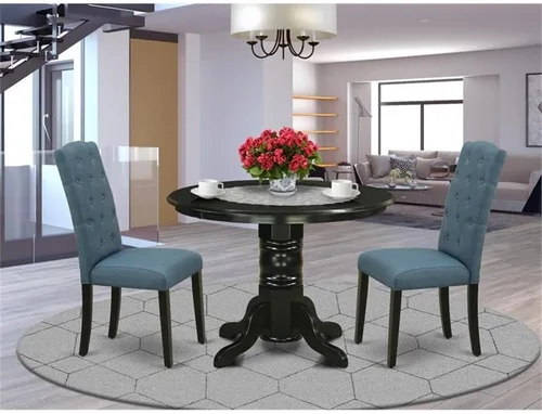 Miniatura 2 de East West Furniture SHCE3-BLK-21 - Juego de mesa de comedor moderno de 3 piezas que contiene una mesa de cocina redonda con pedestal y 2 sillas