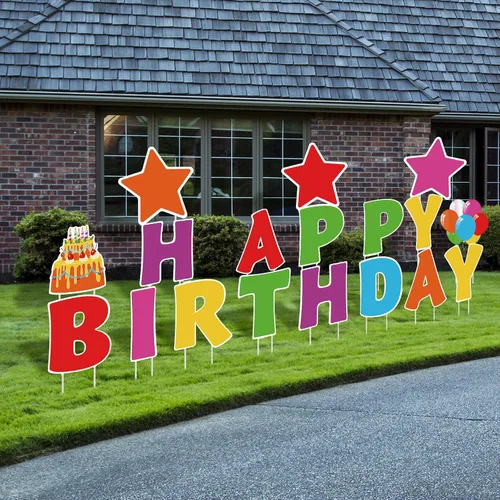Miniatura 15 de Jetec 18 Piezas de Carteles de Cumpleaños para Patio con Estacas, Carteles de Cumpleaños al Aire Libre de 16 Pulgadas, Decoraciones de Cumpleaños