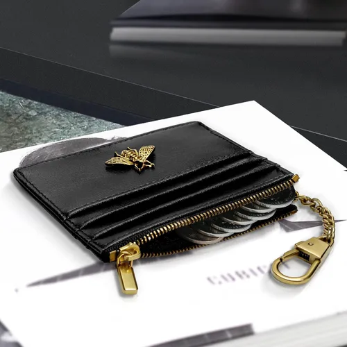 Miniatura 5 de SEAVILIA Tarjetero llavero cartera para mujer con ventana de identificación RFID monedero regalo abeja delgada minimalista pequeña cartera