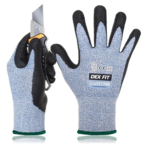 Miniatura 9 de DEX FIT Guantes resistentes a cortes extremos nivel 5 Cru553, agarre de poder antideslizante y delgado, ajuste cómodo 3D de grado profesional, Azul