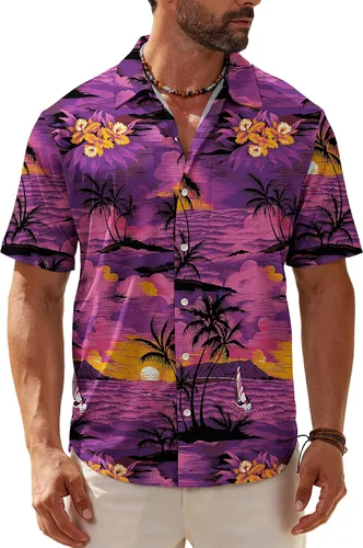 Miniatura 26 de KYKU Hawaiian Shirt for Men: Tropical Summer Beach Short Sleeve Button Down Shirt with Pocket
