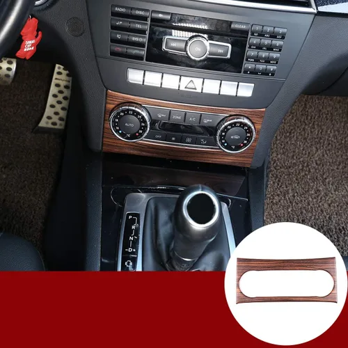 Miniatura 9 de YIWANG Marco de perilla de control central de ABS cromado para Mercedes Benz Clase C W204 2011-2014 Accesorios de automóvil (grano de madera negra)