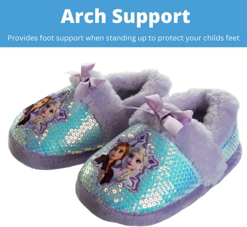 Miniatura 3 de Disney Frozen Elsa and Anna Girls Slippers - Plush Non-Slip Comfy Fluffy Lightweight Warm Comfort Soft Aline Indoor House Slippers