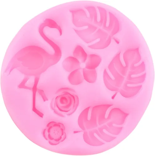 Miniatura 5 de Mujiang Molde de silicona de hojas tropicales para flamencos, moldes de hojas de Monstera para caramelo, hibisco, flor, pájaro, piña, chocolate
