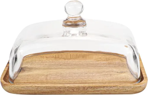 Miniatura 8 de Mantequera de cristal transparente con tapa, recipiente para mantequilla, queso crema y pastel de postre (bambú)