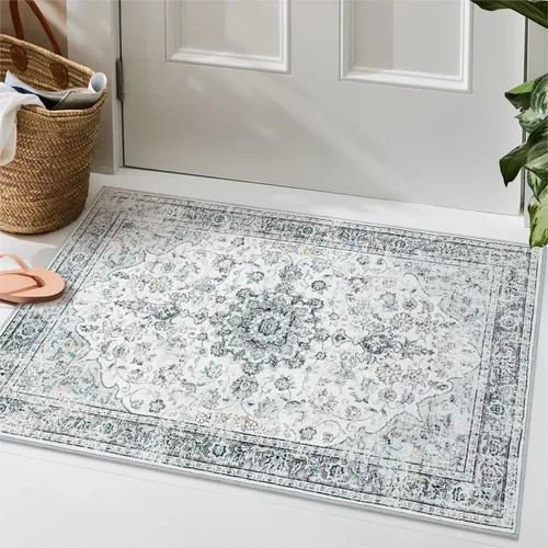Miniatura 16 de Beeiva Alfombra vintage de interior para entrada, alfombra de pelo bajo lavable de 2 x 3 pies con parte trasera antideslizante, tapete pequeño