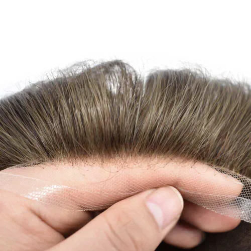Miniatura 207 de Sistema de repuesto de cabello humano europeo con encaje frontal suizo para hombre, tupé para hombre, pieza de cabello, nudo blanqueado, línea #17
