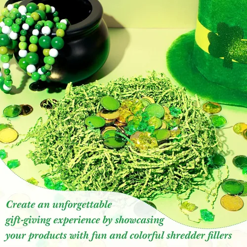 Miniatura 3 de Outus Papel de corte arrugado verde de 1 libra, papel triturado para cesta de regalo, graduación, césped, tejido, para Navidad, Pascua, boda